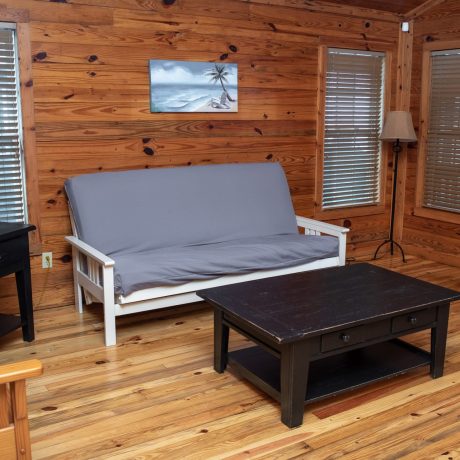 Living room area with coffee table and TV