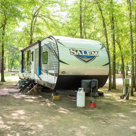 RV parked and ready for camping