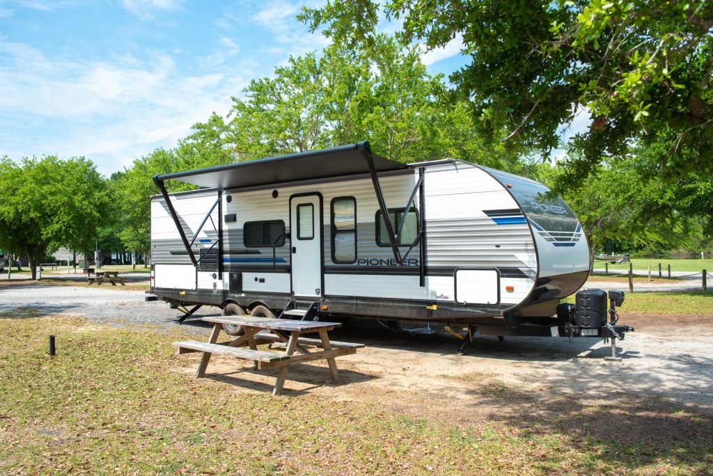 RV parked and ready for camping