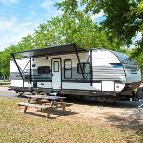 RV parked and ready for camping