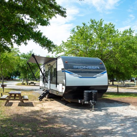 RV parked and ready for camping