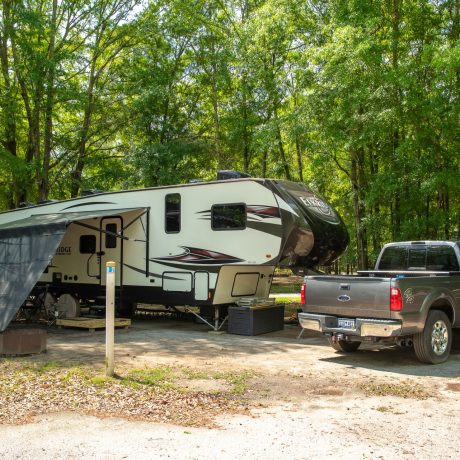 RV parked and ready for camping