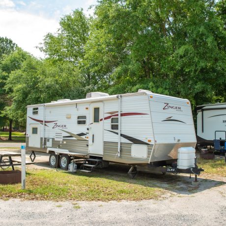 RV parked and ready for camping